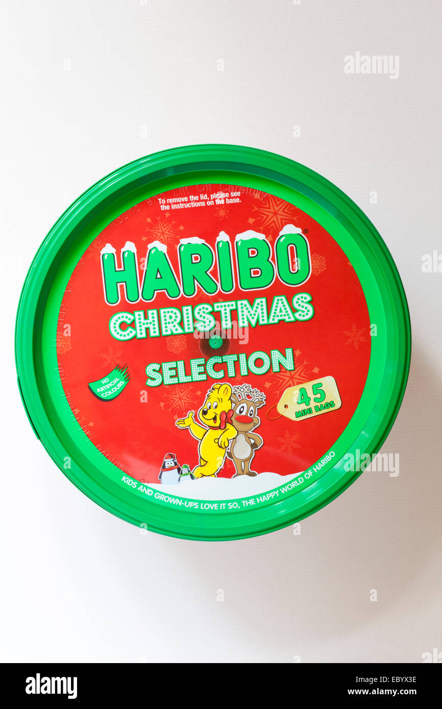 Dødelig padle Champagne Tub of Haribo Christmas selection sweets isolated on white background Stock  Photo - Alamy