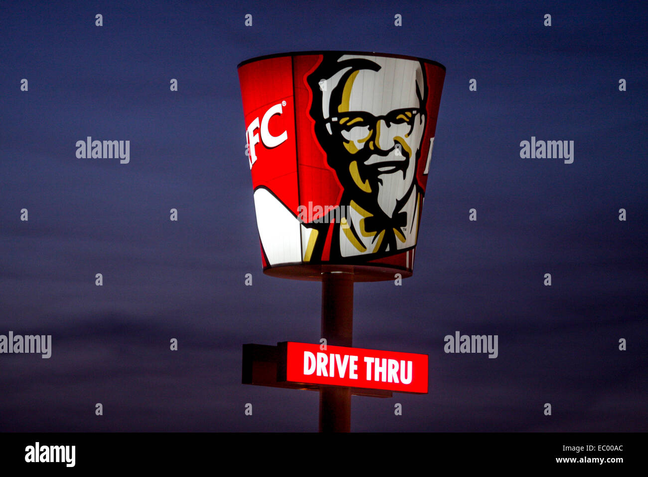 Kentucky fried chicken bucket KFC bucket KFC logo drive thru Prague Czech Republic Stock Photo