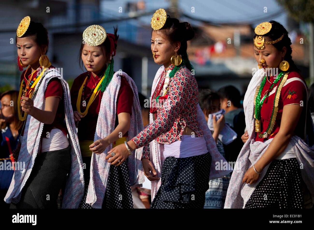 Kathmandu, Nepal. 6th Dec, 2014. Women from Kirat community dance Stock