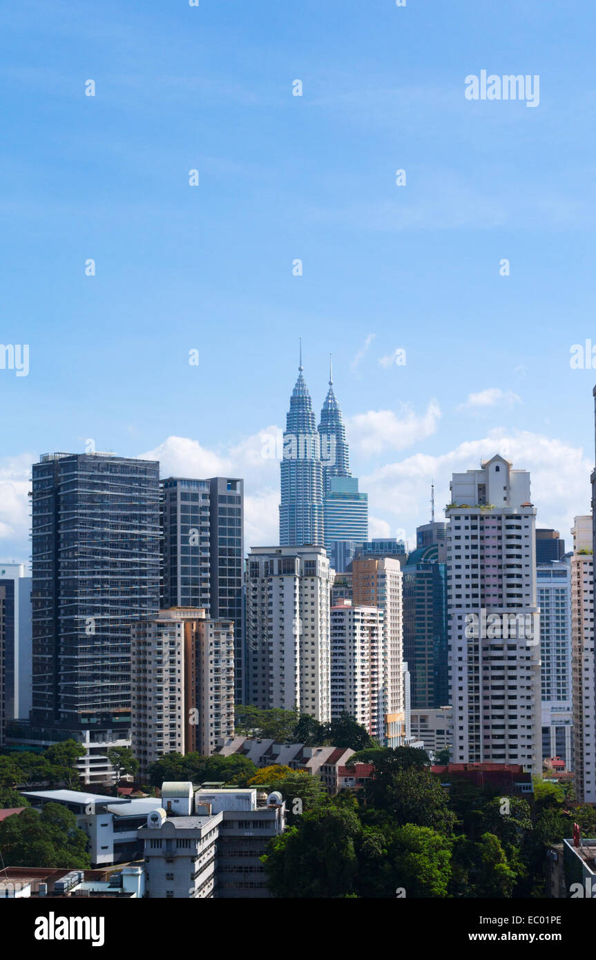 The Petronas Towers dominate the skyline of Kuala Lumpur, the capital of Malaysia Stock Photo