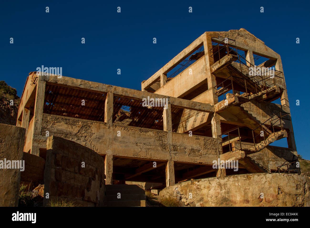 Abandoned industrial building which was part of the gold mine at Rodalquilar in the Cabo de Gata-Nijar Natural Park, Spain. Stock Photo