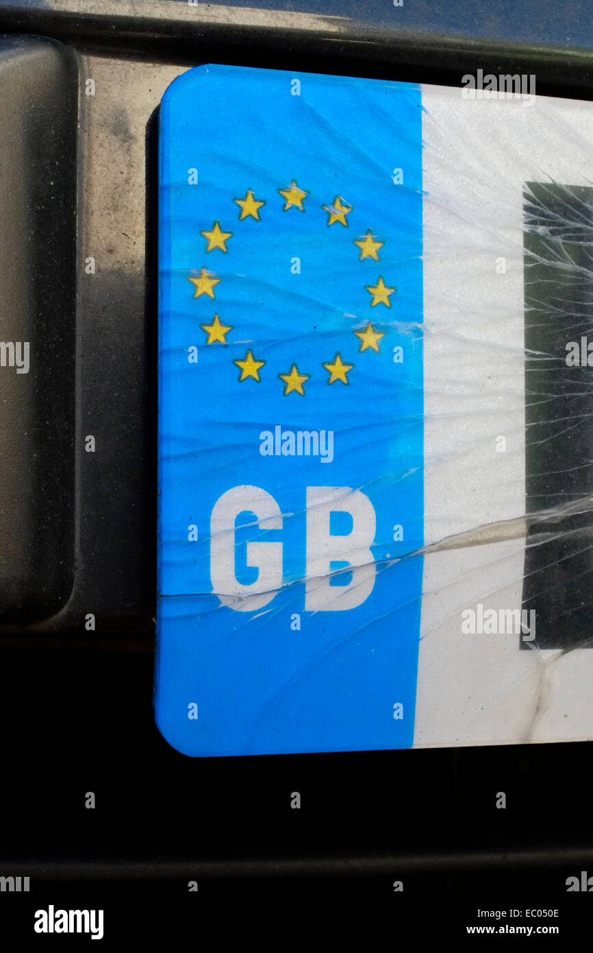 cracked gb euro car number plate Stock Photo Alamy