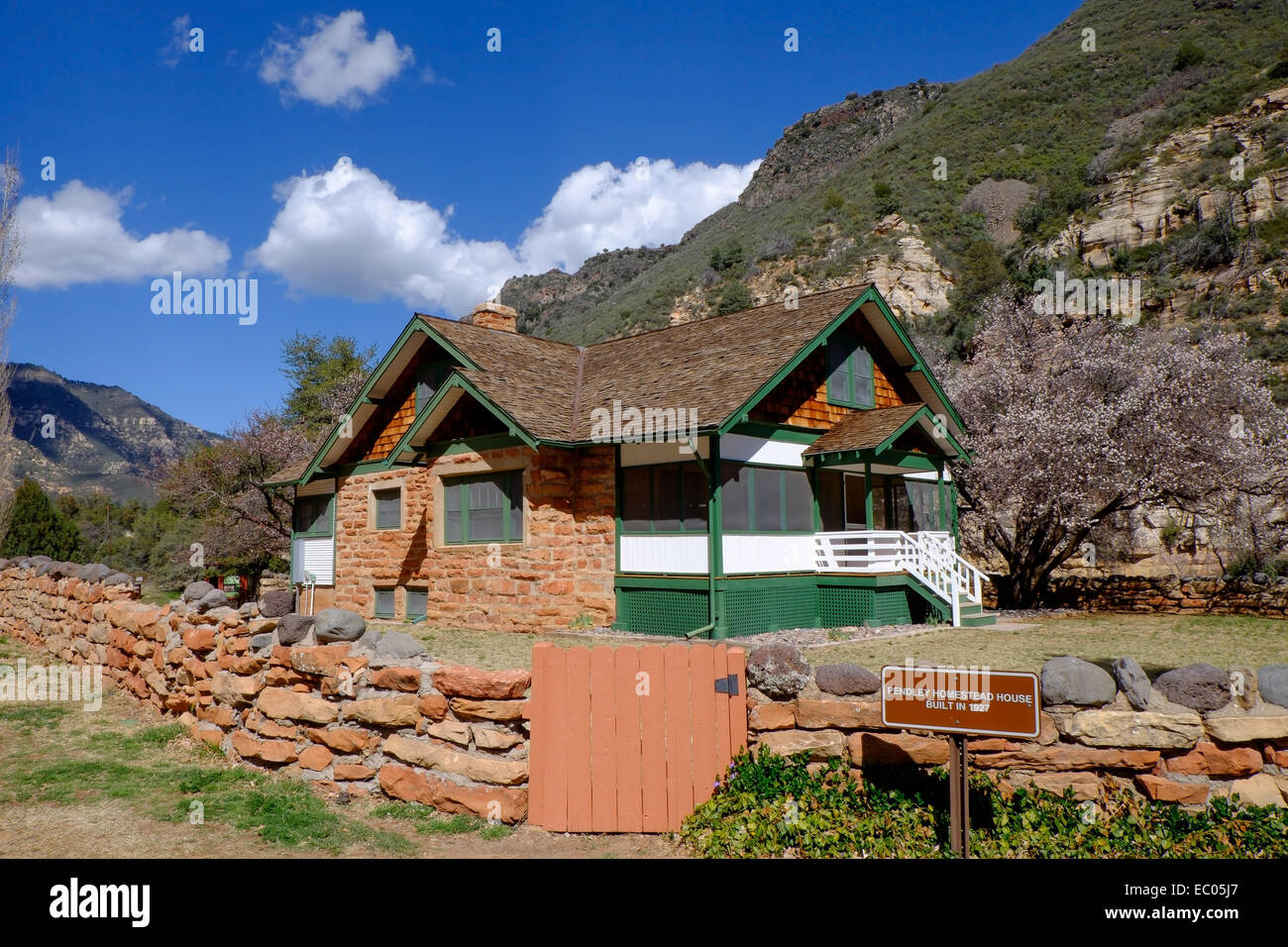 The original farmstead at the old Pendley orchard and farm, at Slide Rock State Park in Oak Creek Canyon, Arizona, USA. Stock Photo