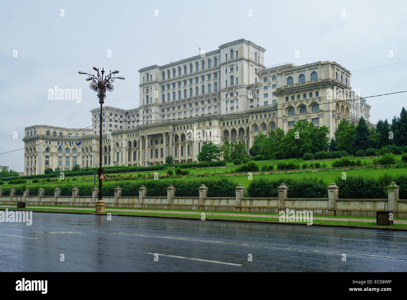 Palace of Parliament (sometimes known as the People's Palace) in Bucharest, Romania. Called Palatul Parlamentului in Romanian. Stock Photo