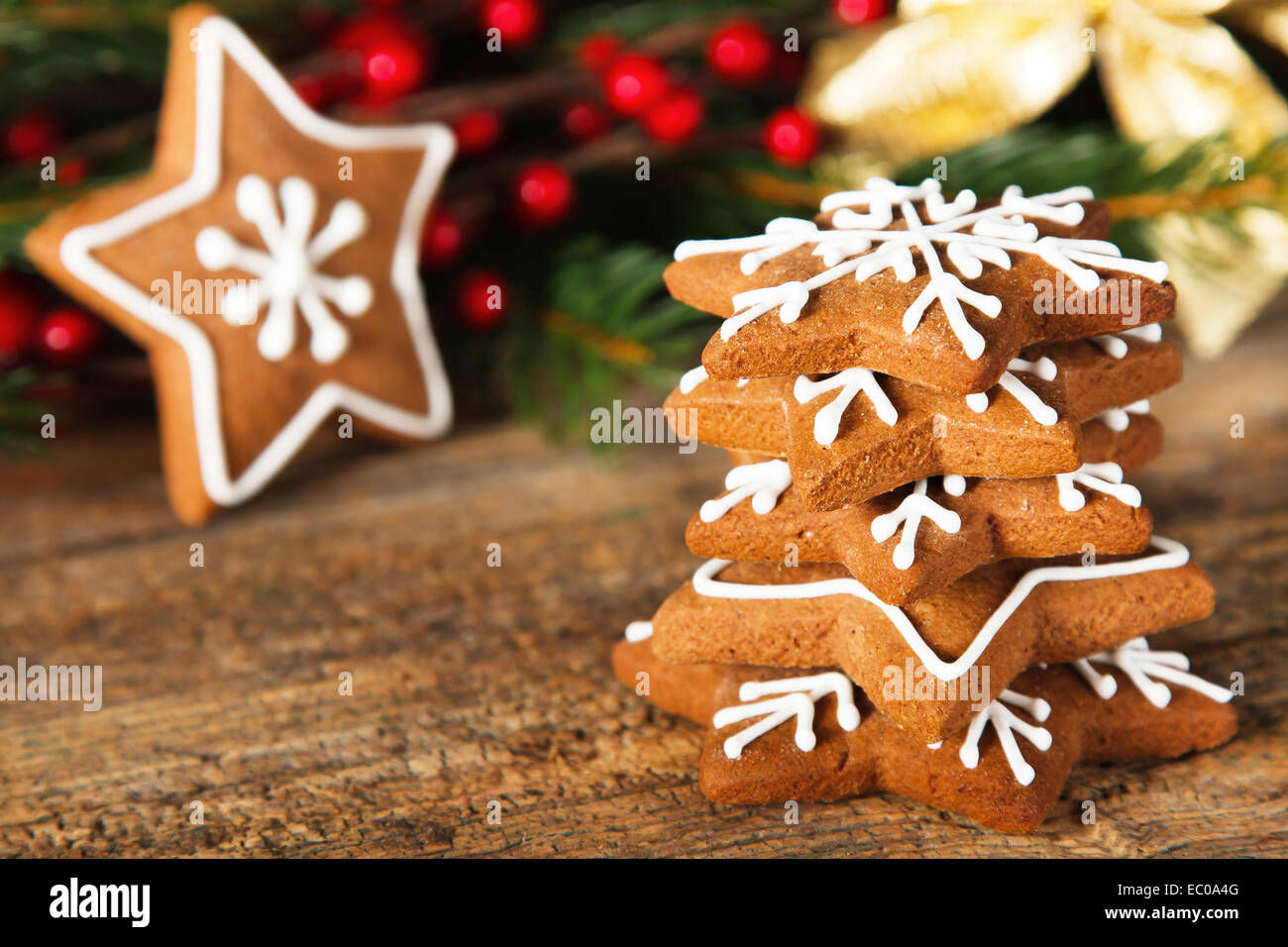 Christmas composition - gingerbread cookies on wooden table Stock Photo