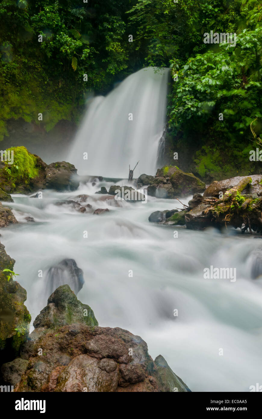 Slow Waterfall Slow shutterspeed of a waterfall in a central American rainforest Stock ...