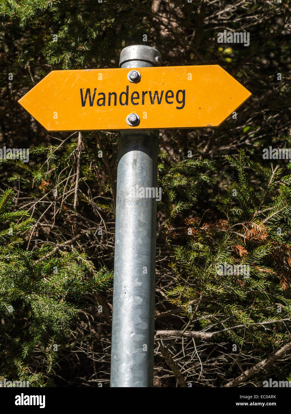 A footpath (Wanderweg) sign, in German-speaking Switzerland Stock Photo