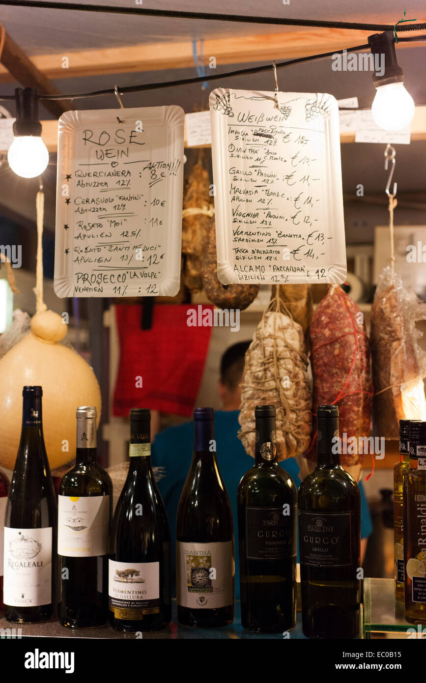 Wine, cheese and preserved meats at Kreuzberg's Markthalle Neun, a place for food shopping and casual dining. Stock Photo