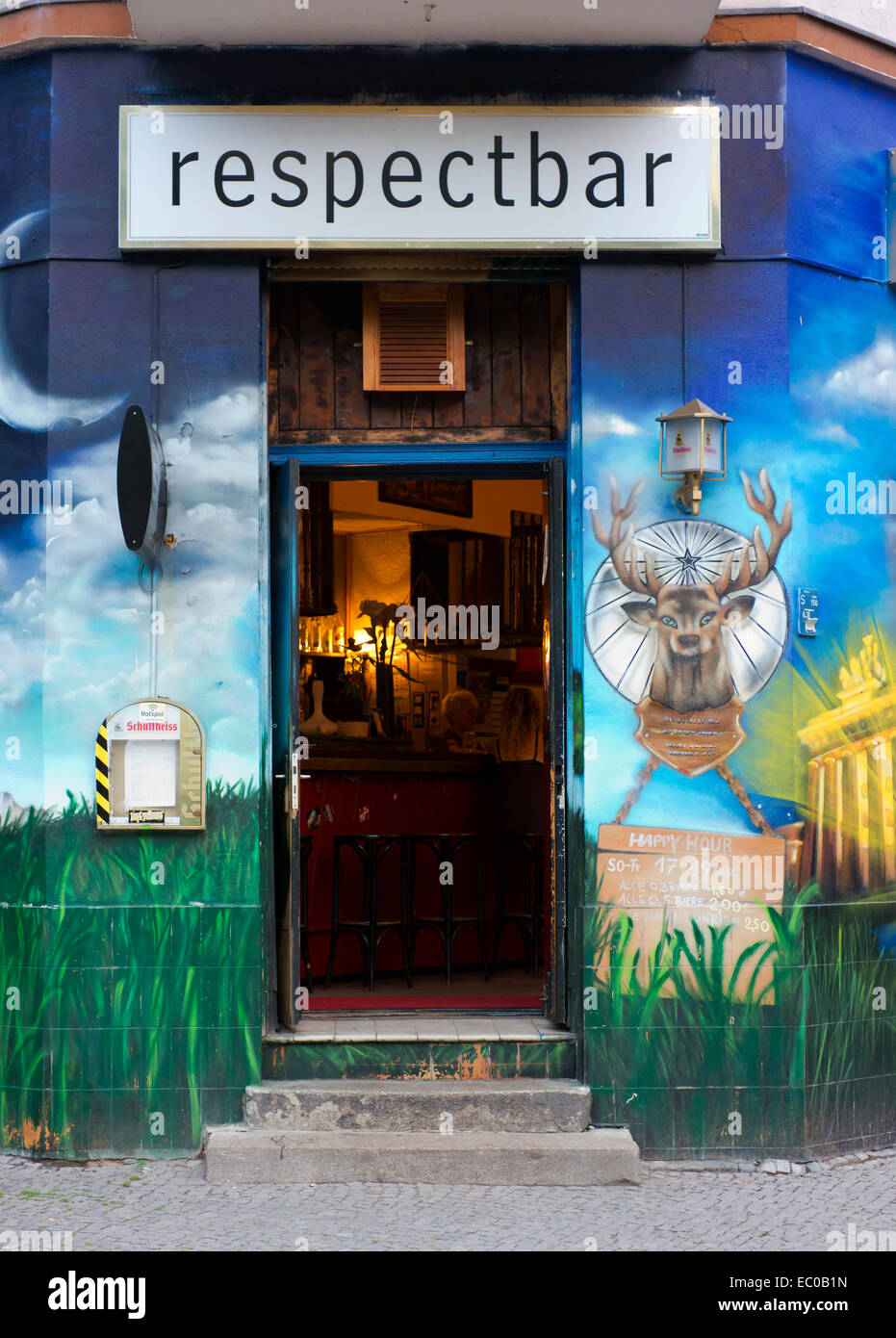 Entrance to the Respect Bar in Berlin's Kreuzberg. Stock Photo