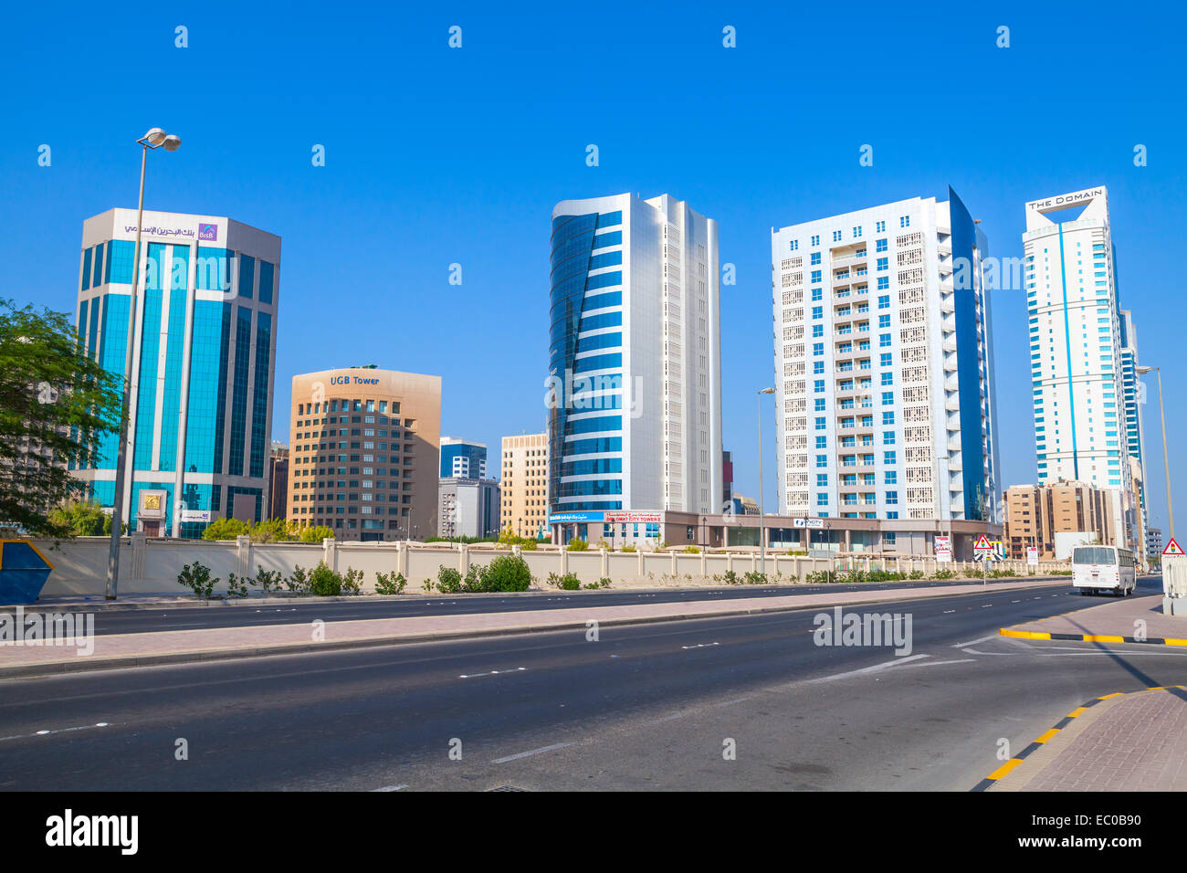 Manama, Bahrain - November 21, 2014: Modern architecture, office buildings of Manama city, Capital of Bahrain. Middle East Stock Photo