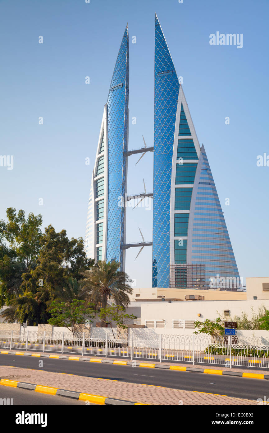 Manama, Bahrain - November 21, 2014: Modern building of The Bahrain World Trade Center located in Manama city Stock Photo