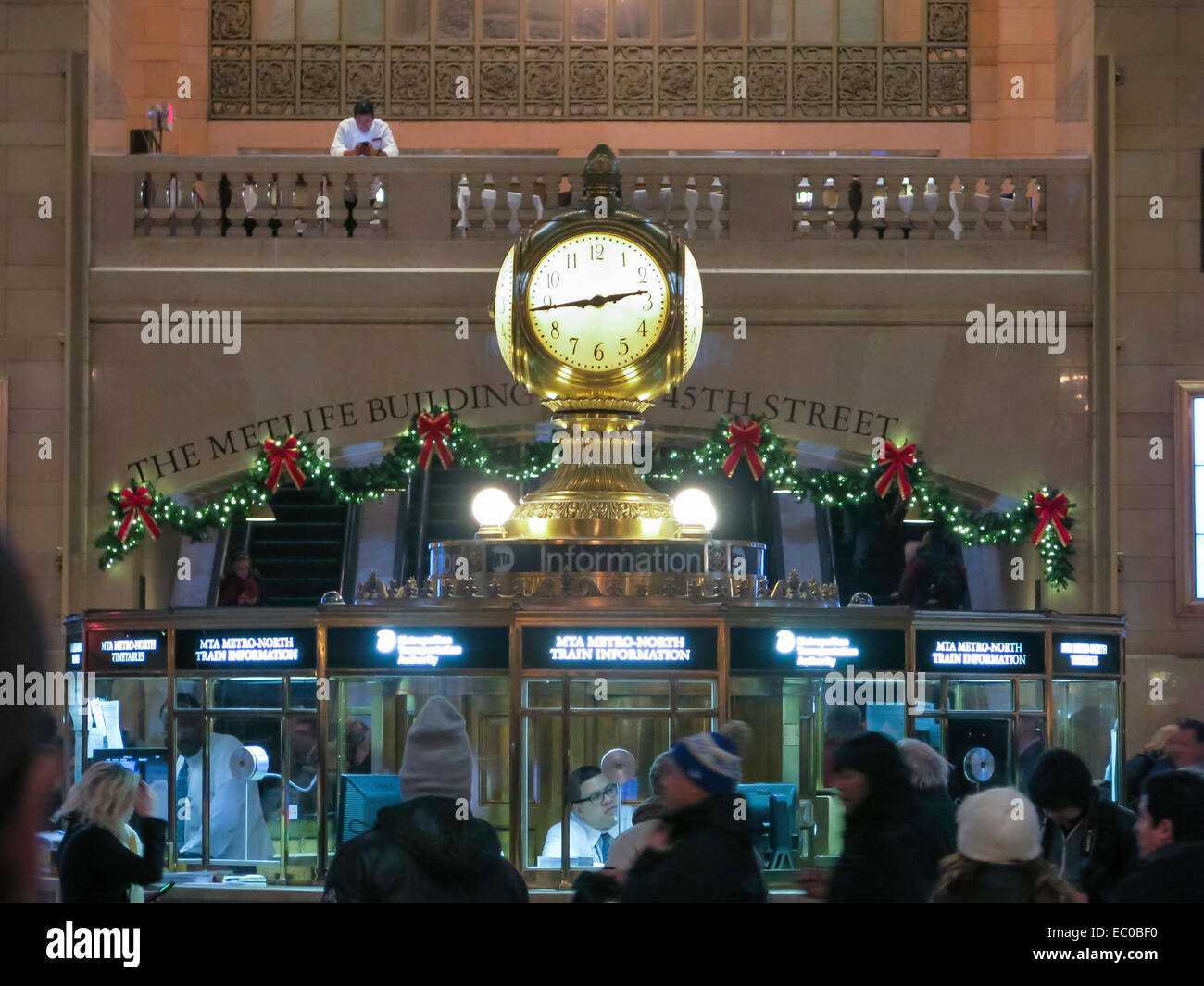 Clock and Information Booth during Holidays, Grand Central Terminal, NYC, USA Stock Photo