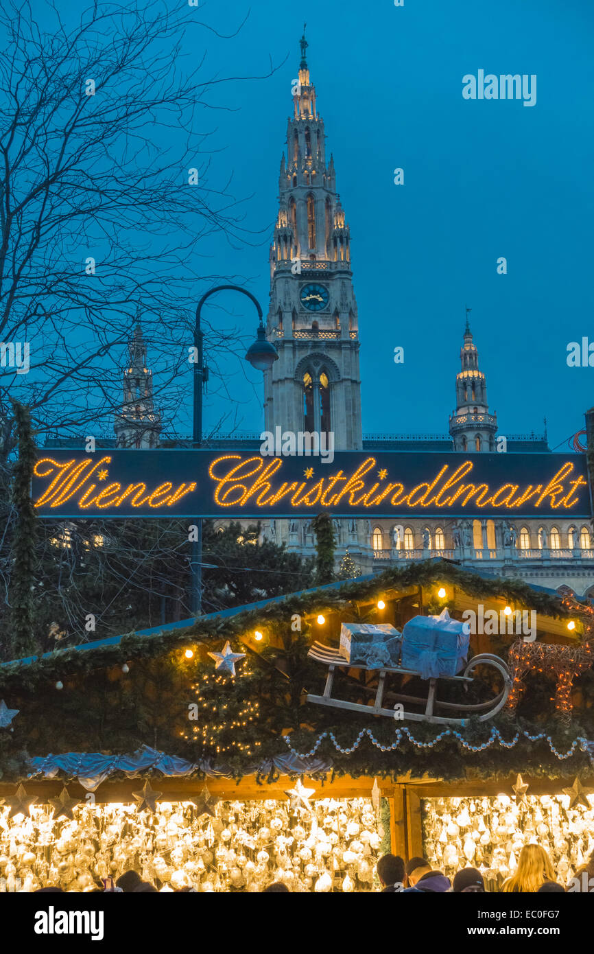City Hall Wiener Christkindlmarkt Christmas Market in Vienna Austria Vienna Stock Photo