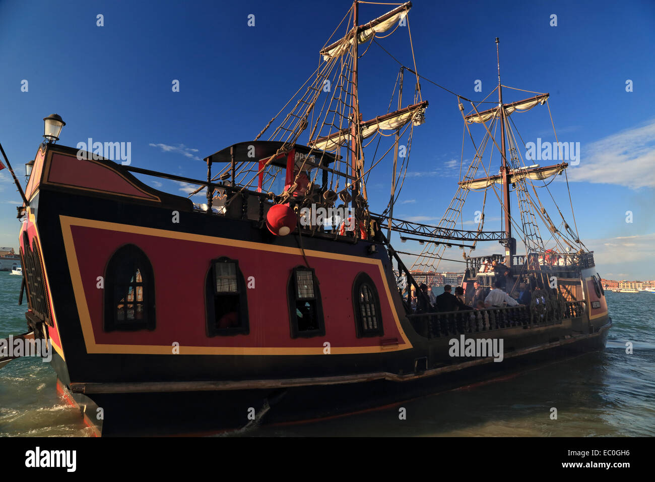 The pirate ship Jolly Roger - Il Galeone Veneziano / Venetian Galleon, Venice Stock Photo