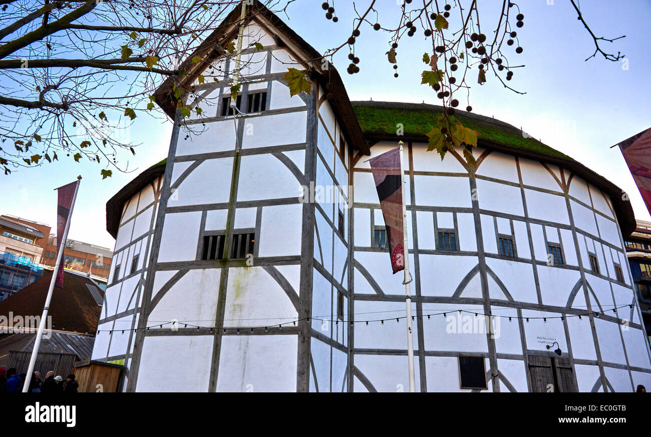 The Globe Theatre was a theatre in London associated with William Shakespeare. Stock Photo
