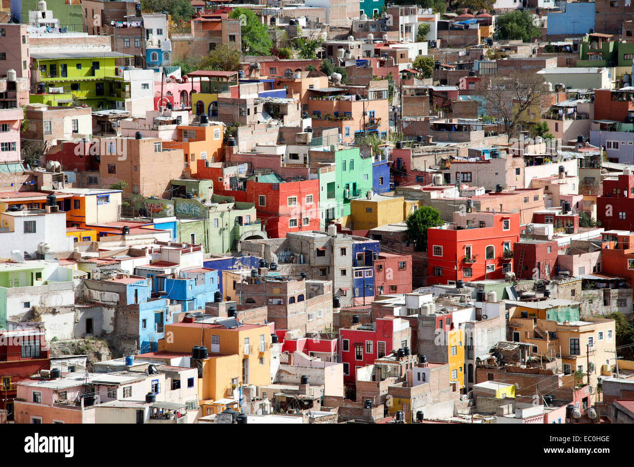 Multi coloured houses from Pipla Monument Guanajuato Mexico Stock Photo