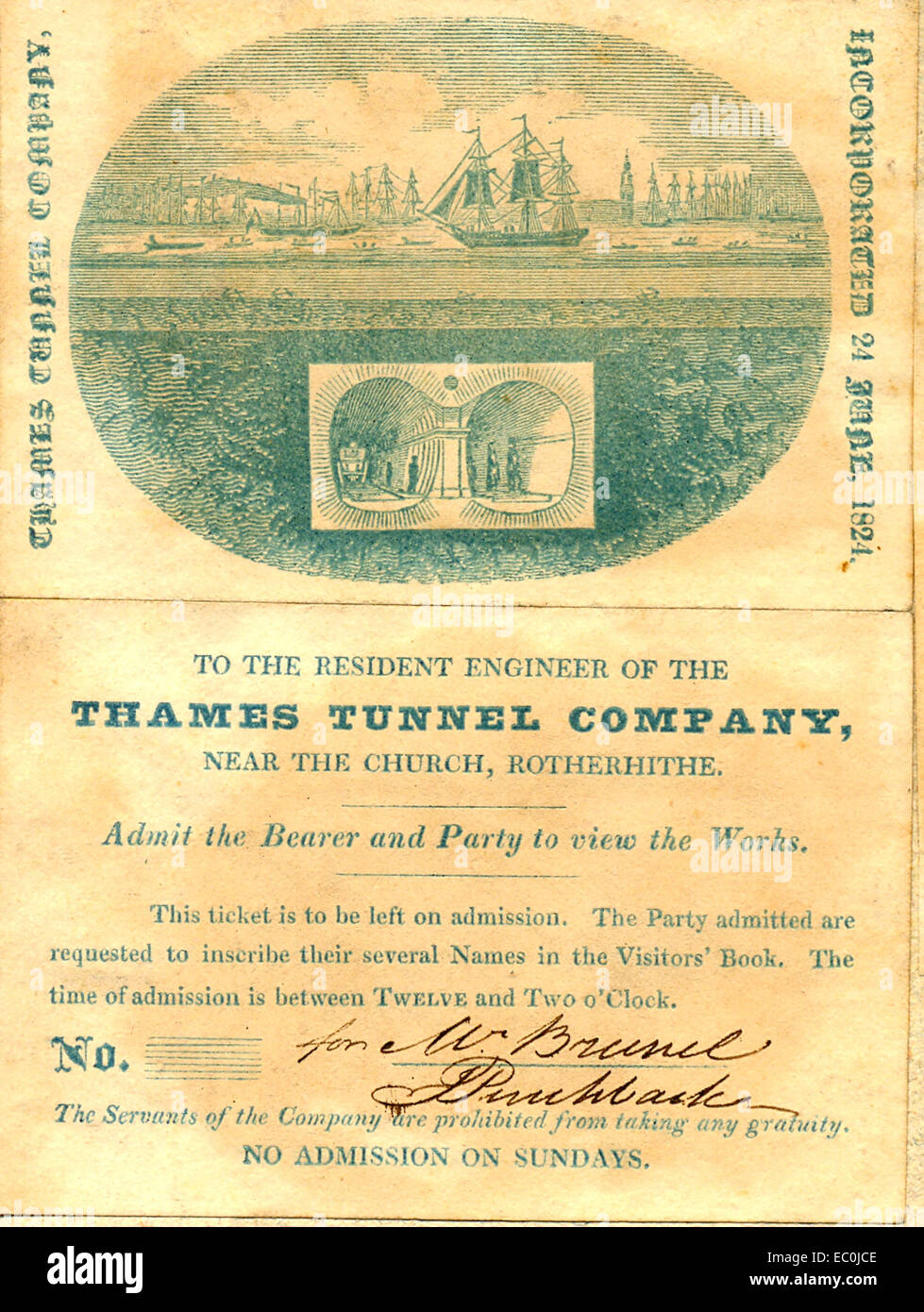Admission ticket to view the Thames Tunnel Stock Photo