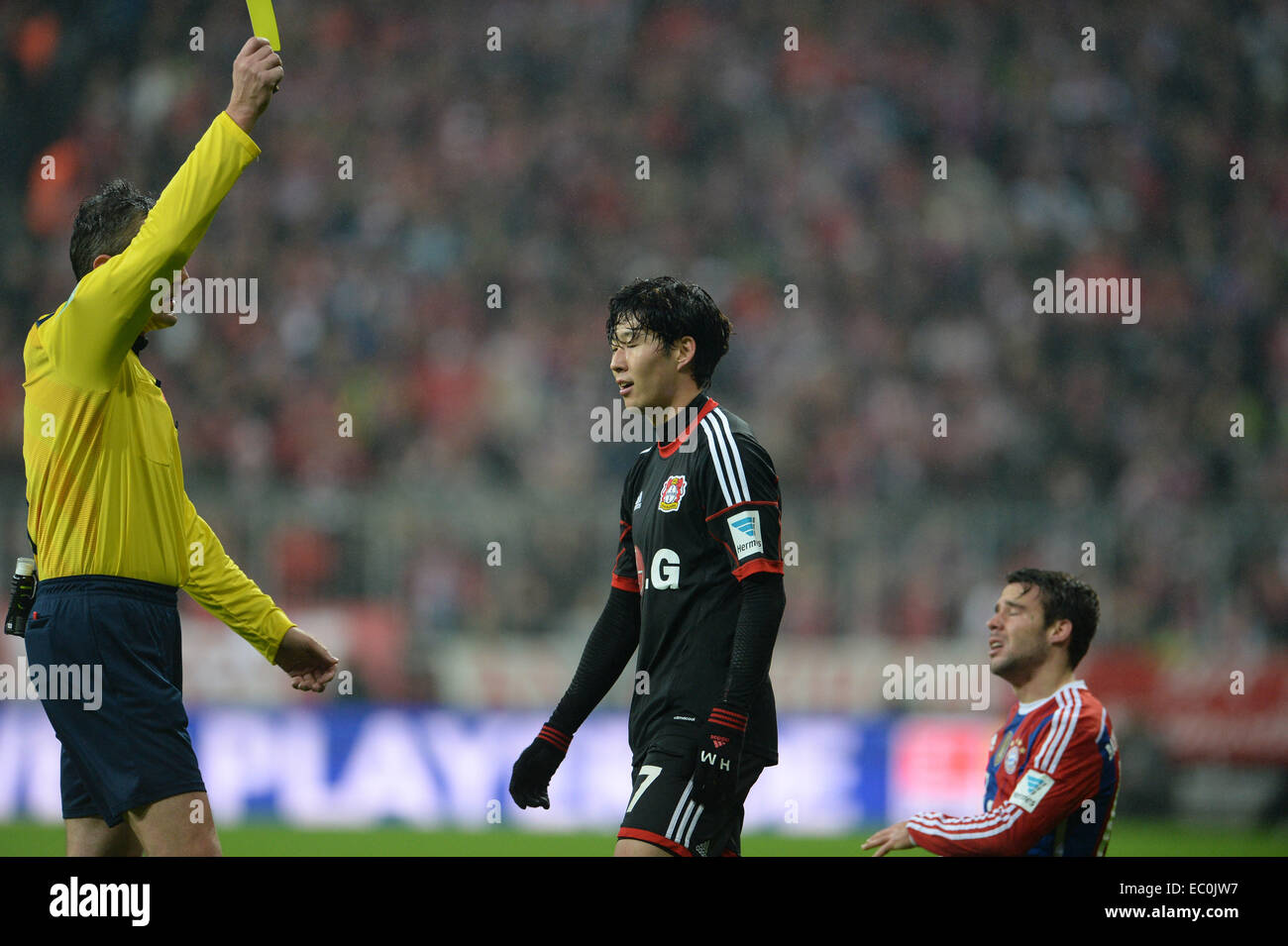 Munich, Germany. 6th Dec, 2014. Leverkusen's Son HeungMin is shown the