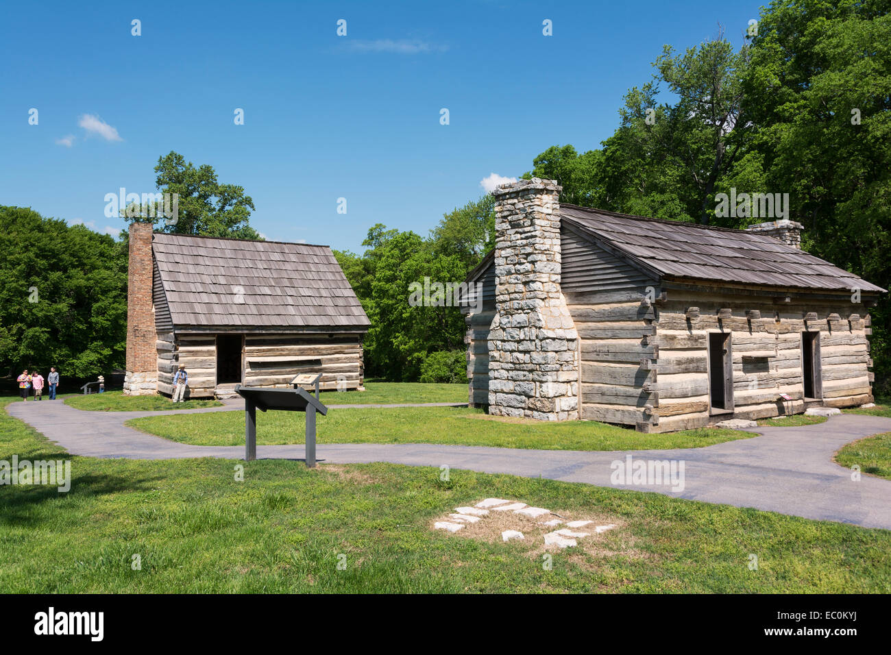 Tennessee, Nashville,  The Hermitage, plantation home of U.S. President Andrew Jackson, outbuildings, young boy serving as guide Stock Photo