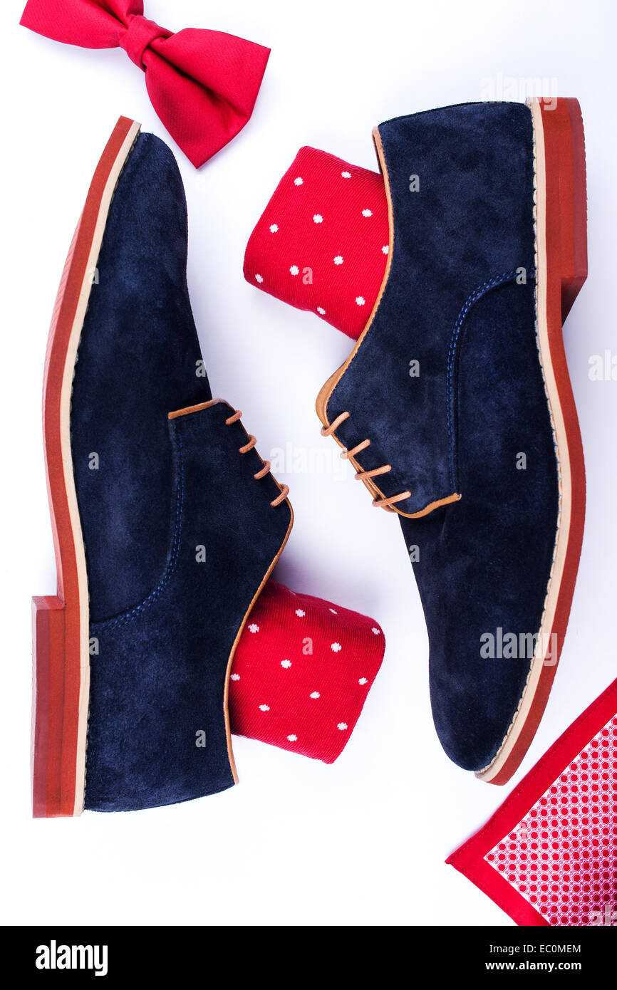 red and white blue suede shoes