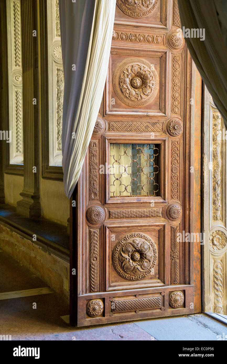 Ornate doorway to Cloister of Santa Croce Church, Florence, Tuscany, Italy Stock Photo