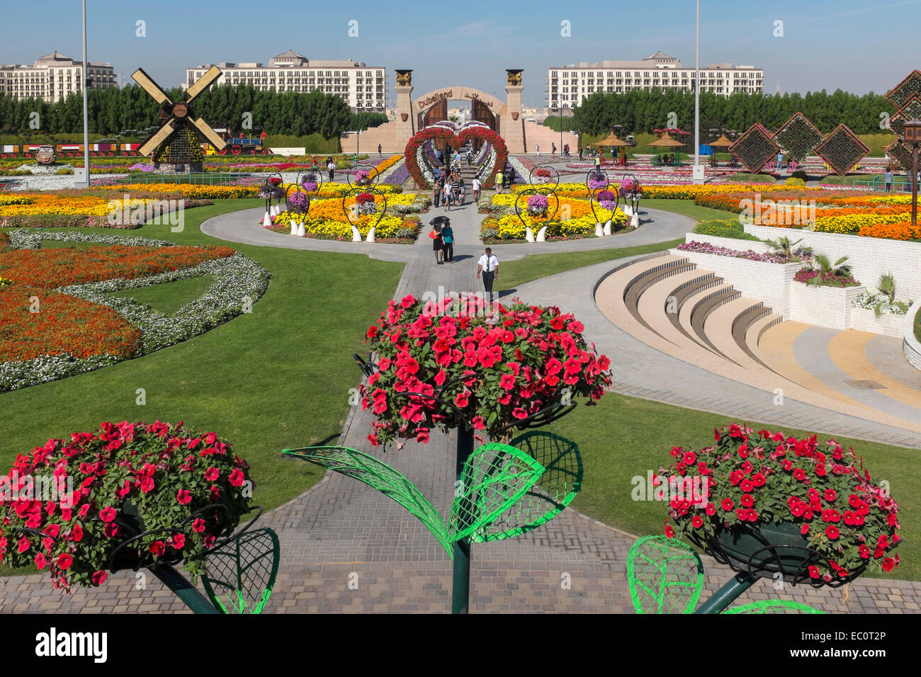 View of gardens at  Miracle Garden the world's biggest flower garden in Dubai United Arab Emirates Stock Photo