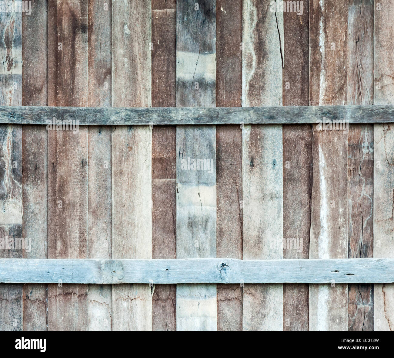 Wooden wall of old hut in the rural of Thailand. Stock Photo