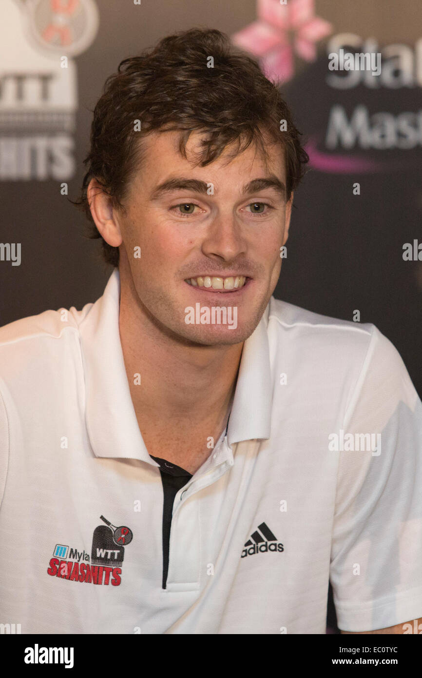 London, UK. 7 December 2014. Pictured: Jamie Murray. Press conference led by Billie Jean King and Sir Elton John ahead of the tennis matches of the 22nd Mylan World Team Tennis Smash Hits at the Royal Albert Hall, London. Event participants include Andy Roddick, Tim Henman, Kim Clijsters, Sabine Lisicki, John McEnroe, Jamie Murray, Heather Watson and Martina Hingis. The event raises money for the Elton John Aids Foundation (EJAF). The event takes place during Statoil Masters Tennis. Credit:  Nick Savage/Alamy Live News Stock Photo
