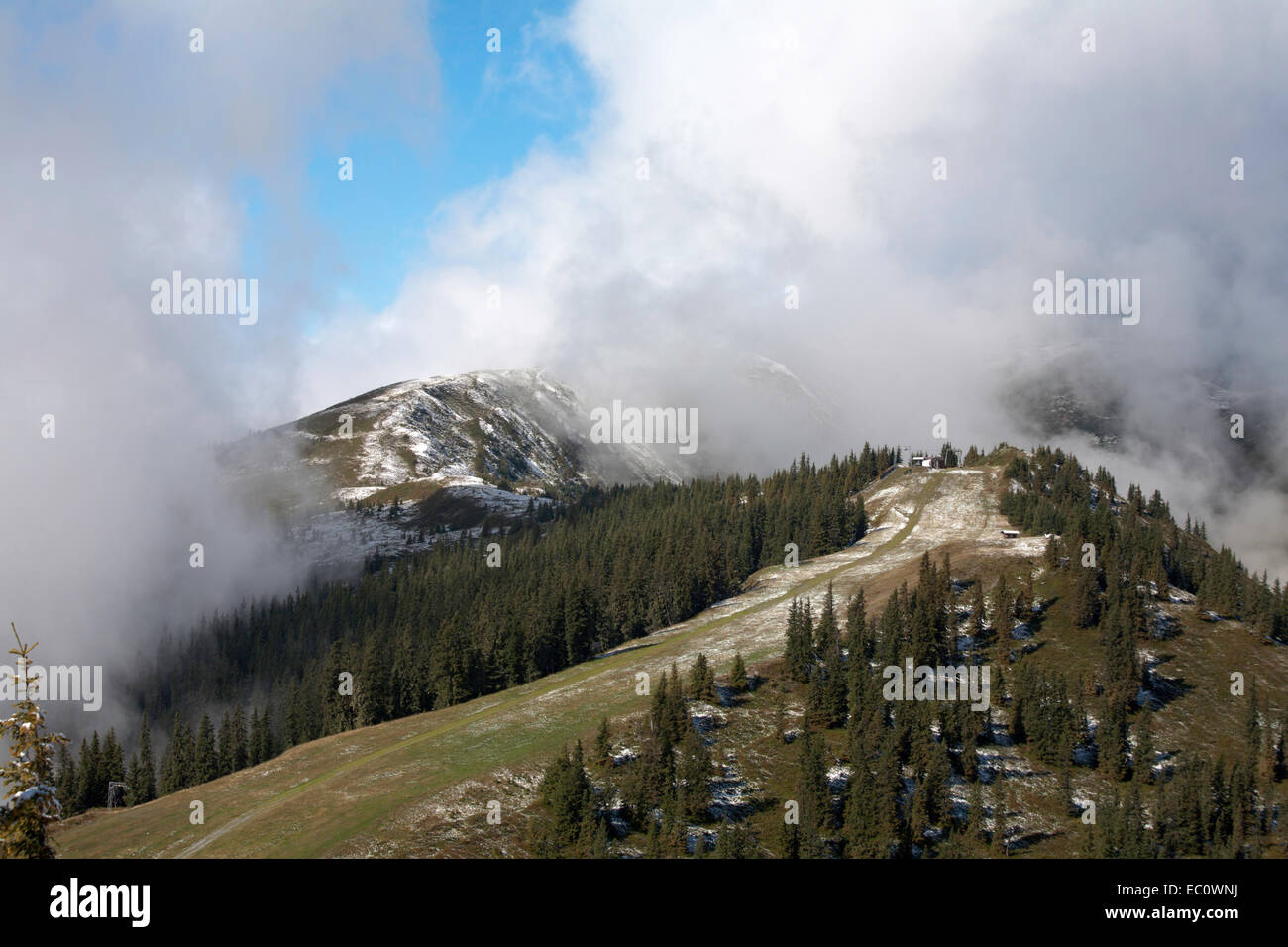 Cloud and snow The Maurerkogel from The Schmittenhohe above Zell am See Pinzgau Salzbergerland Austria Stock Photo