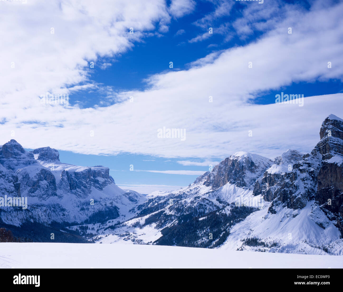 The Passo Gardena GrodnerJoch and Sella Gruppe Dolomites Italy Stock Photo