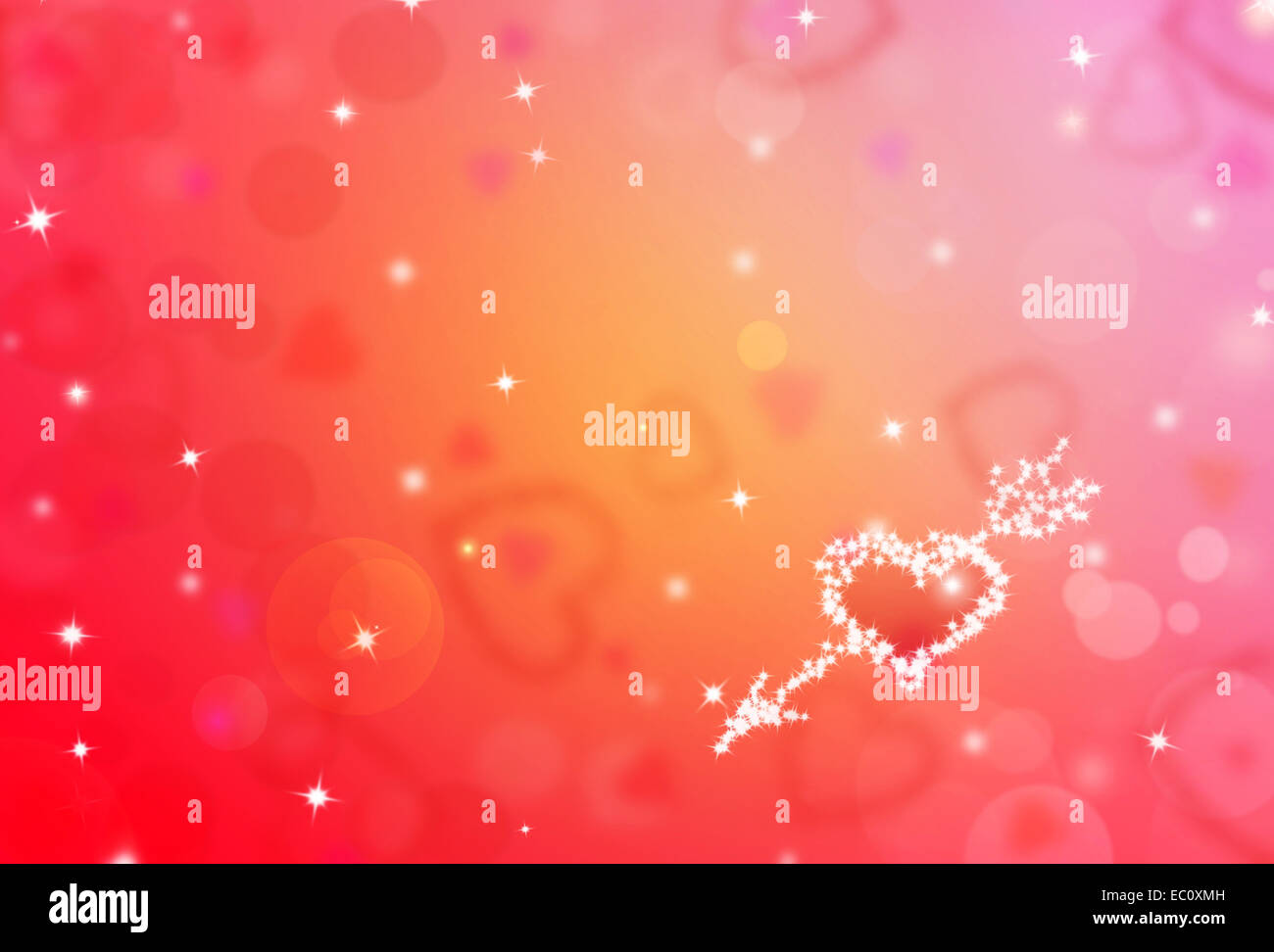 St.Valentine red background with shining heart shape stars and bokeh Stock Photo