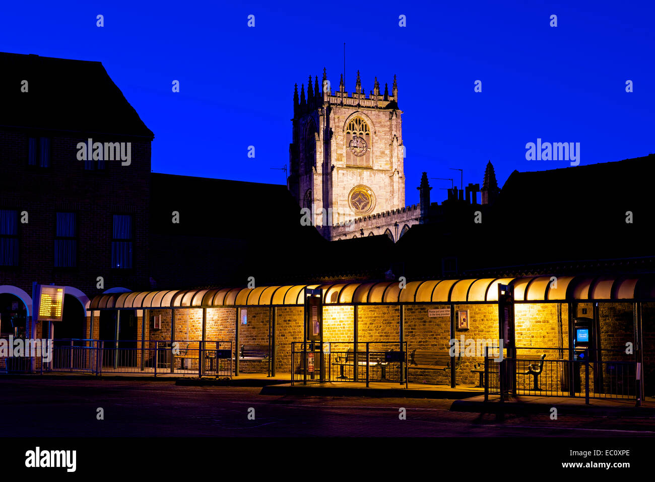 St Mary's Church overlooking the bus station, Beverley, Humberside, East Yorkshire, England UK Stock Photo