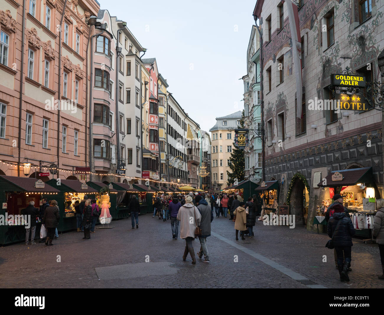 People stroll through the Christmas marker in Innsbruck, Austria Stock Photo