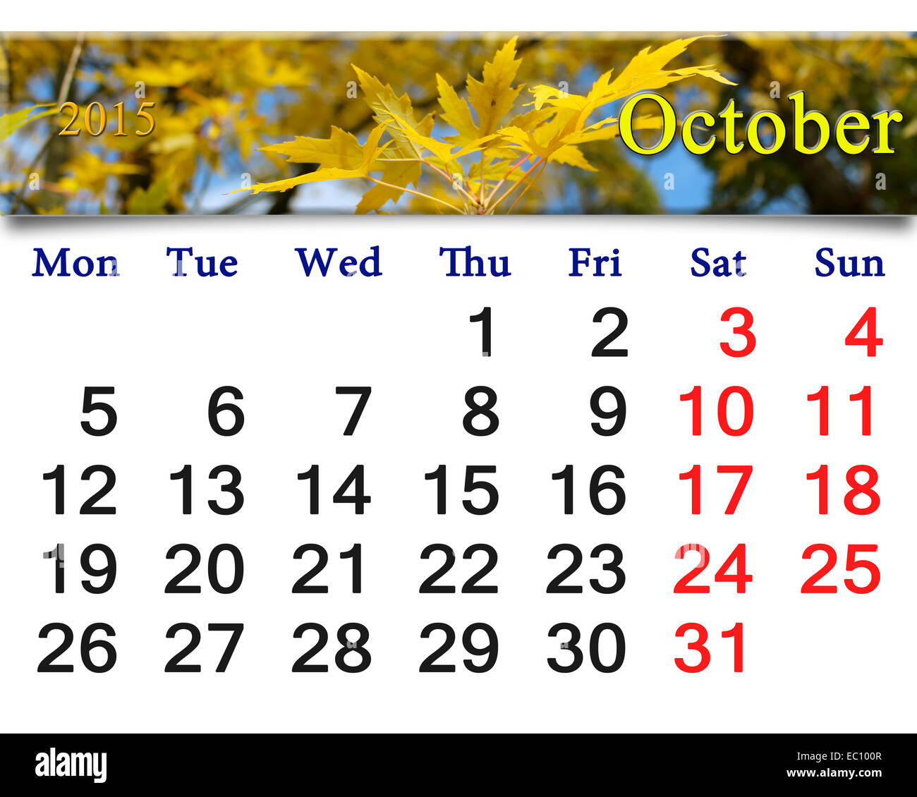 October calendar 2015 hi-res stock photography and images - Alamy, image size:1300x1130