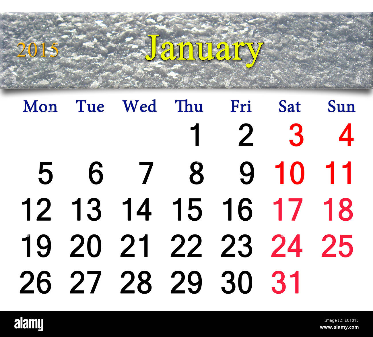 beautiful calendar for the January of 2015 with the ribbon of snowy