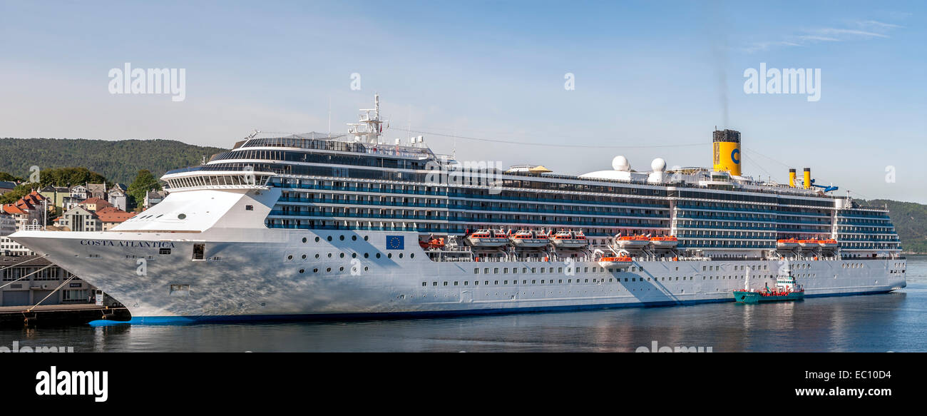 Panorama of the cruise ship Costa Atlantica anchored in the port of Bergen, Norway. Stock Photo