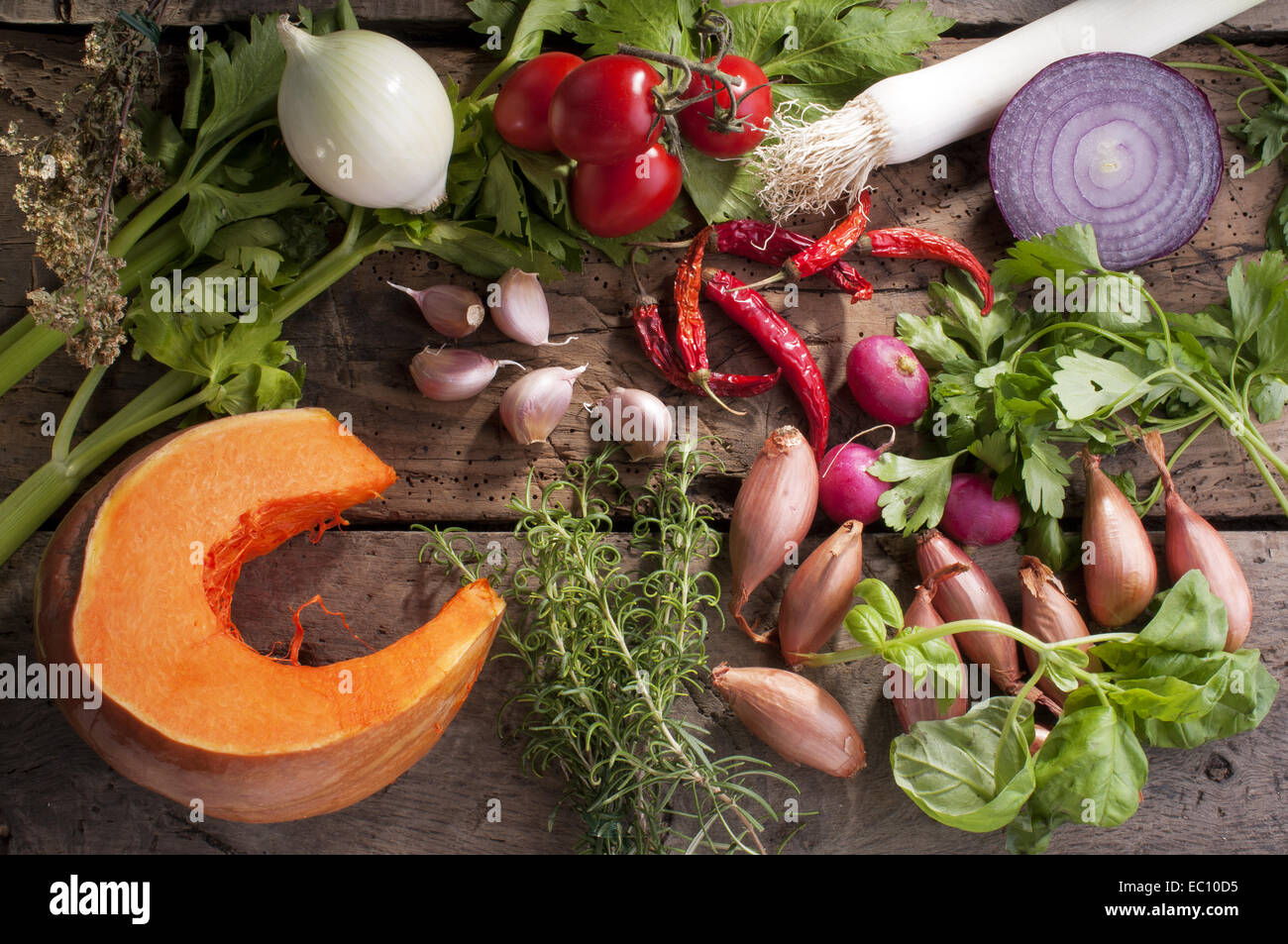 set of autumn flavors, for seasoning the soup Stock Photo