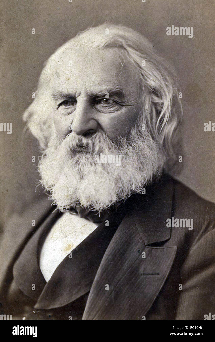 Henry Wadsworth Longfellow American poet and educator 'Paul Revere's Ride' The Song of Hiawatha Evangeline historical archive B&W 'black and white' monochrome historic history vintage person people famous portrait Stock Photo