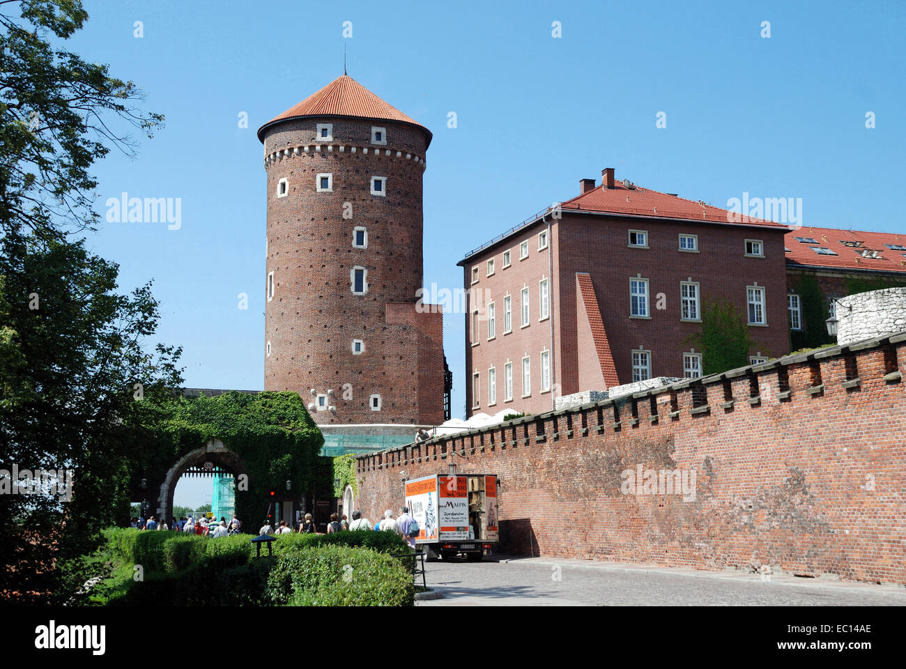 Entrance to Royal Castle on Wawel of Krakow in Poland. Stock Photo