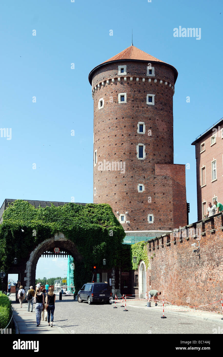 Entrance to Royal Castle on Wawel of Krakow in Poland. Stock Photo