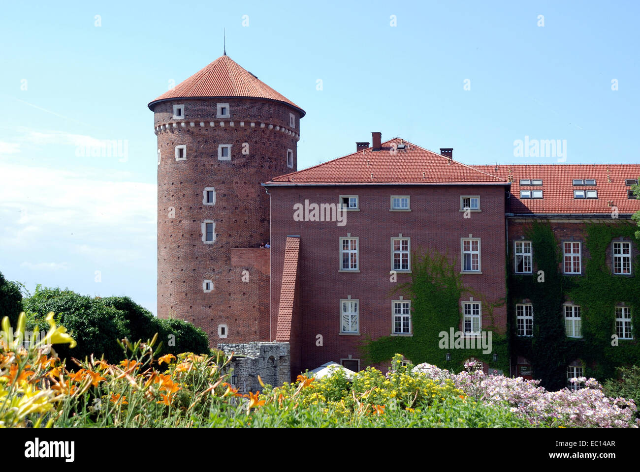 Tower of the fortress on Wawel Hill of Krakow in Poland. Stock Photo