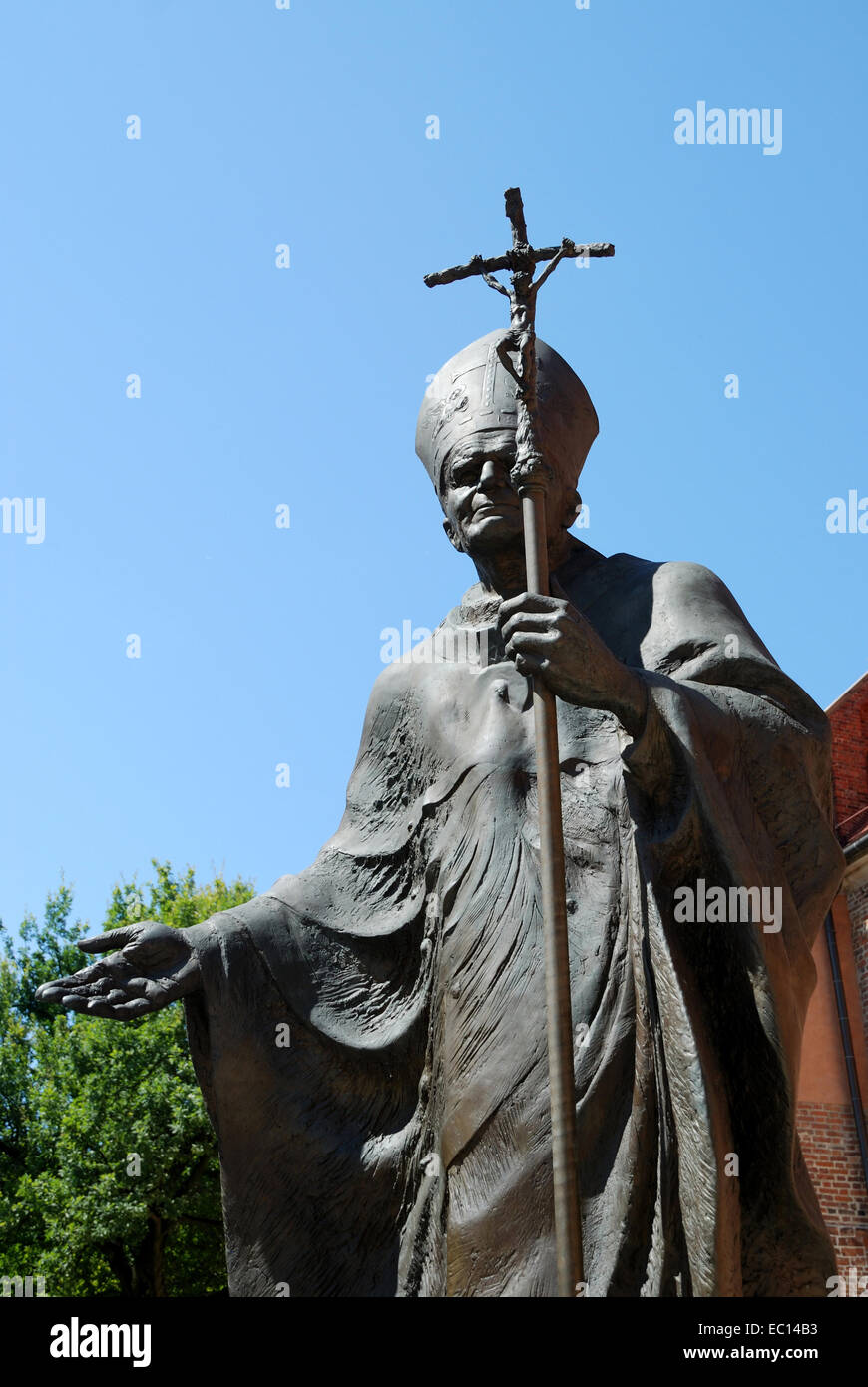 Monument to the Polish Pope John Paul the Second on Wawel of Krakow in Poland. Stock Photo