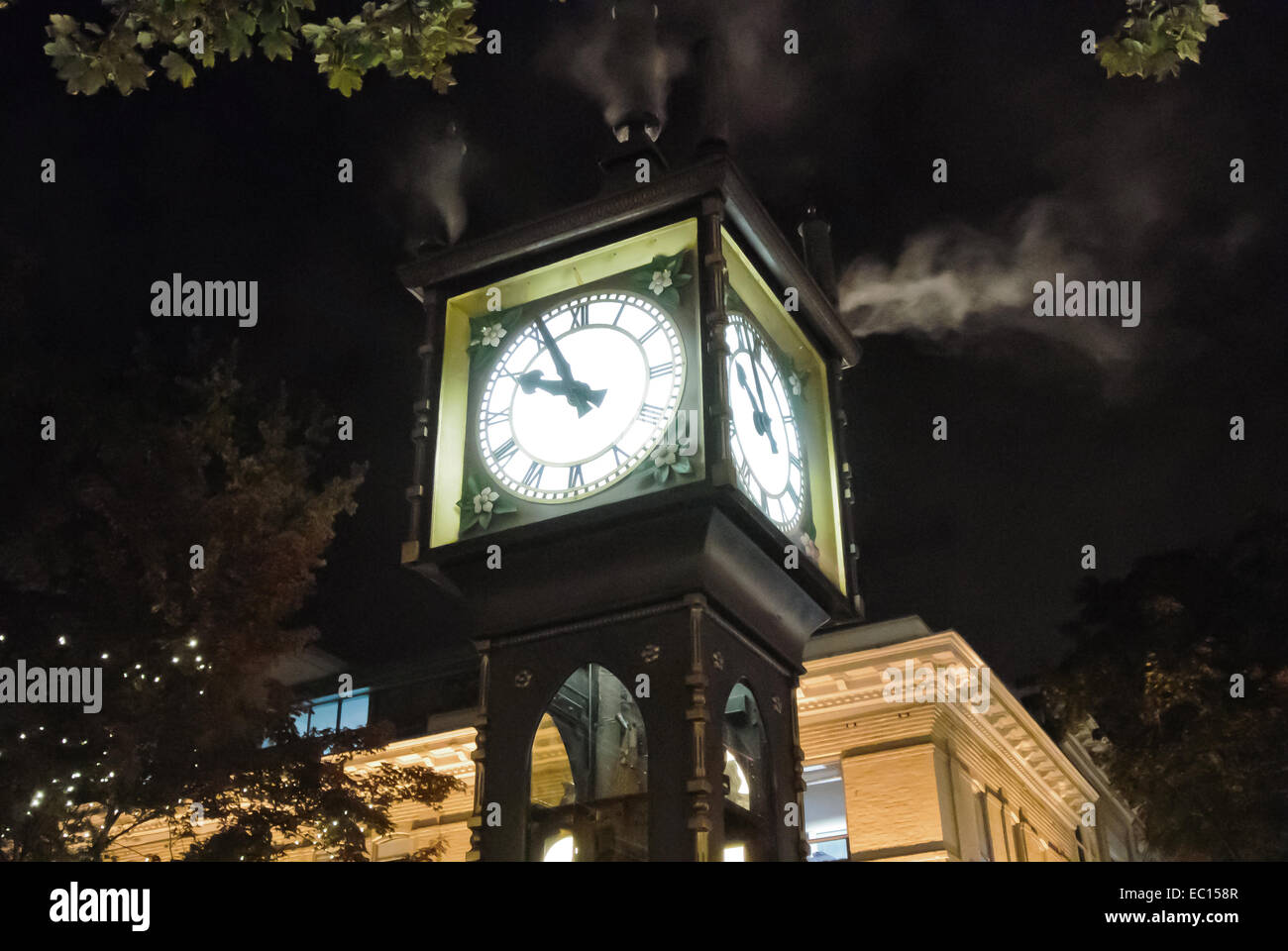 Vancouver's Gastown steam clock at night before chime Stock Photo