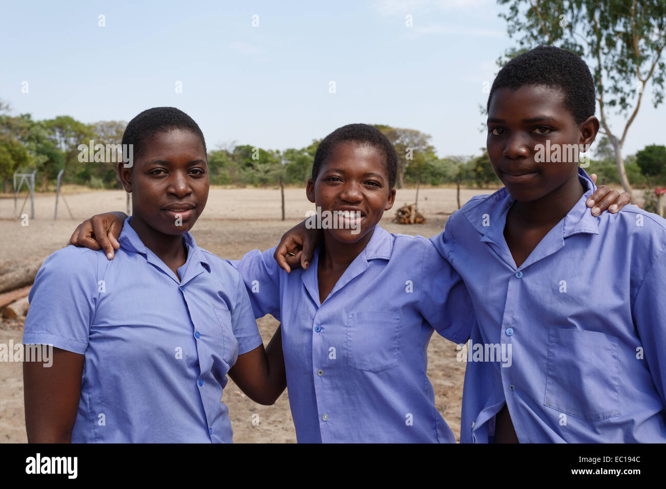 NAMIBIA, KAVANGO, OCTOBER 15: Happy Namibian school children waiting for a lesson. Kavango was the region with the highest pover Stock Photo