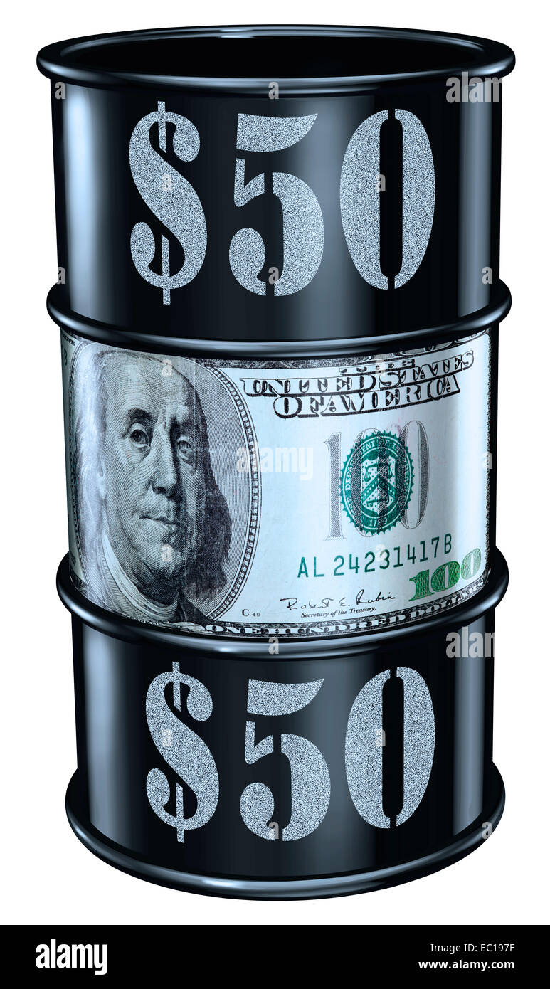 Oil barrel priced at $50 Stock Photo