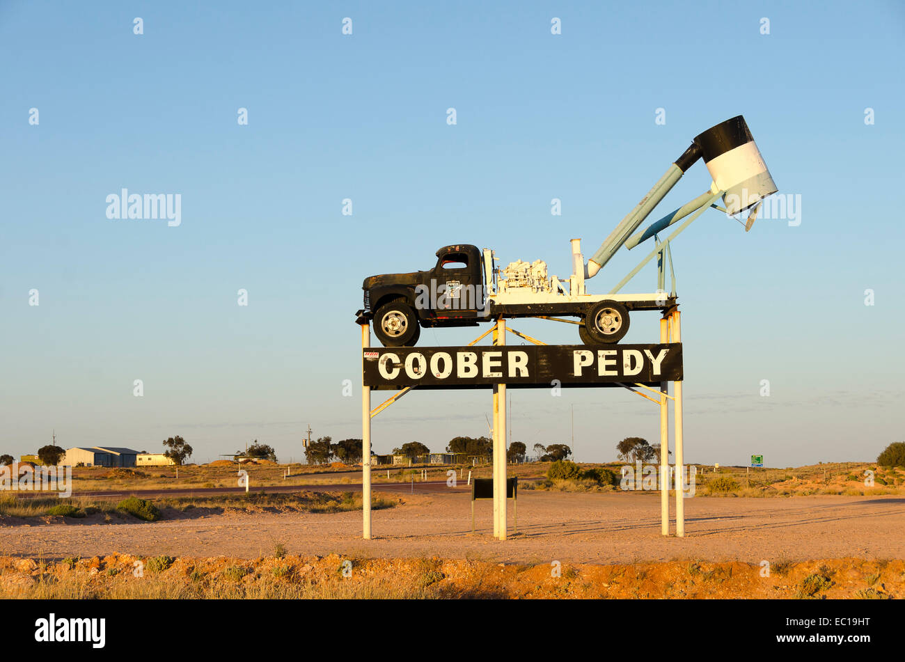 mining truck, sign, Coober Pedy, South Australia Stock Photo Alamy