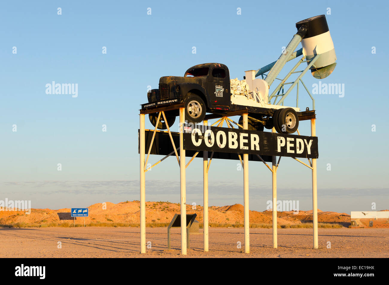 mining truck, sign, Coober Pedy, South Australia Stock Photo Alamy