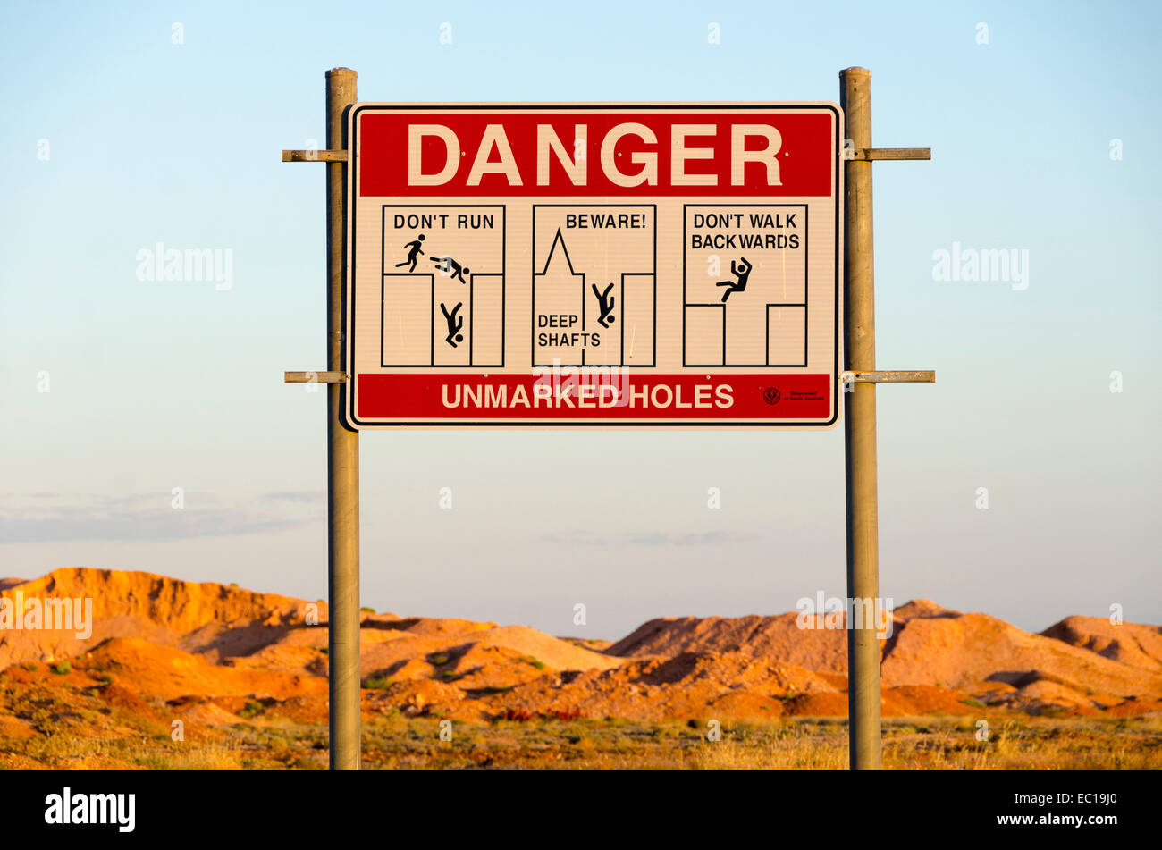 danger sign, Coober Pedy, South Australia Stock Photo Alamy