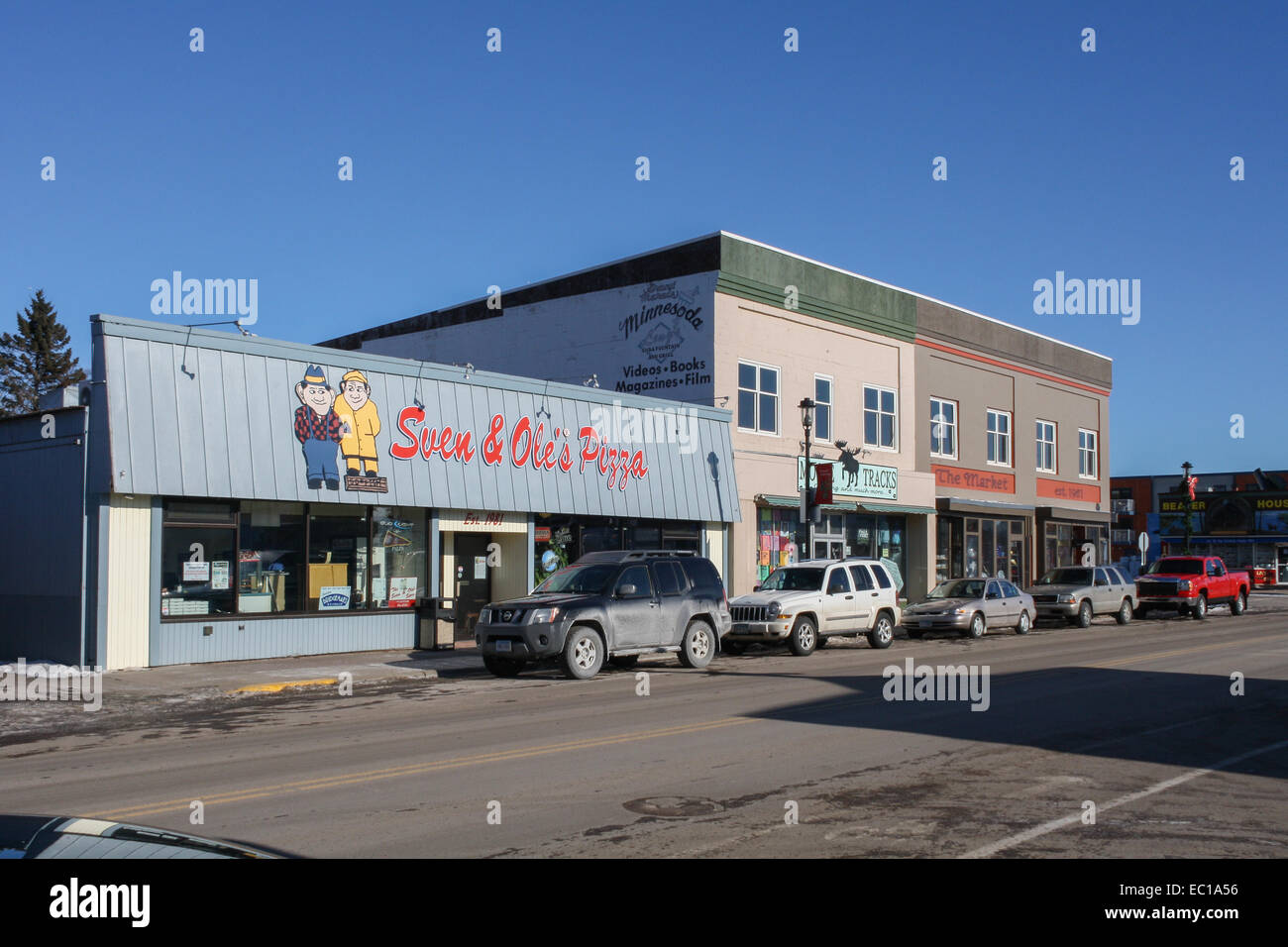 Grand Marais, Minnesota, United States. Sven and Ole's Pizza place in town Stock Photo