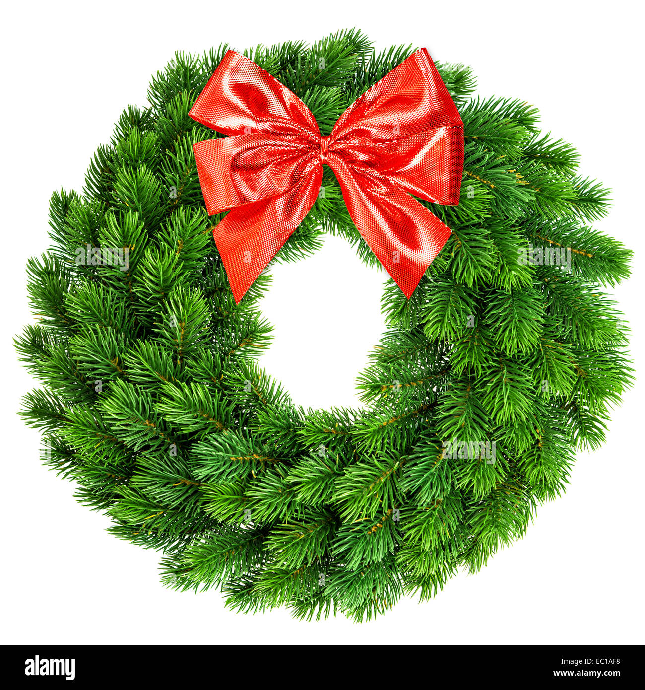 christmas wreath with red ribbon bow isolated on white background Stock ...